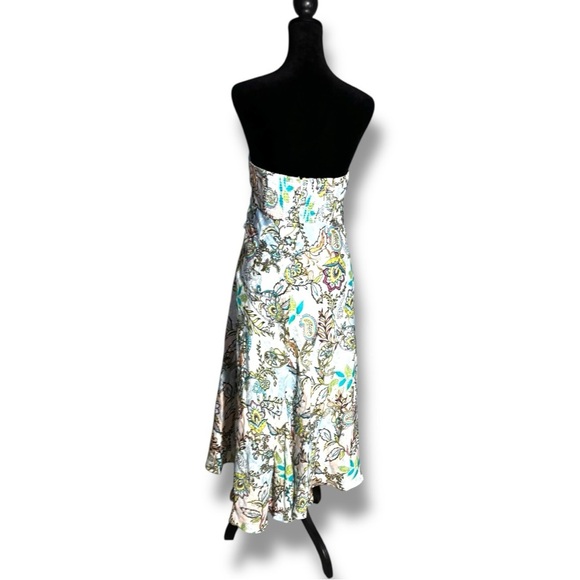 White House Black Market Spring-y White Strapless Blue/Brown Floral Midi Dress - Picture 7 of 16